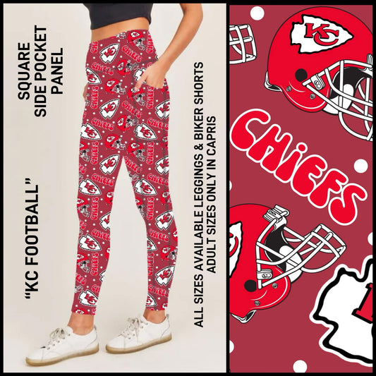 RTS - Kc Football Biker/Capris/Leggings with Square Side Pocket Panel