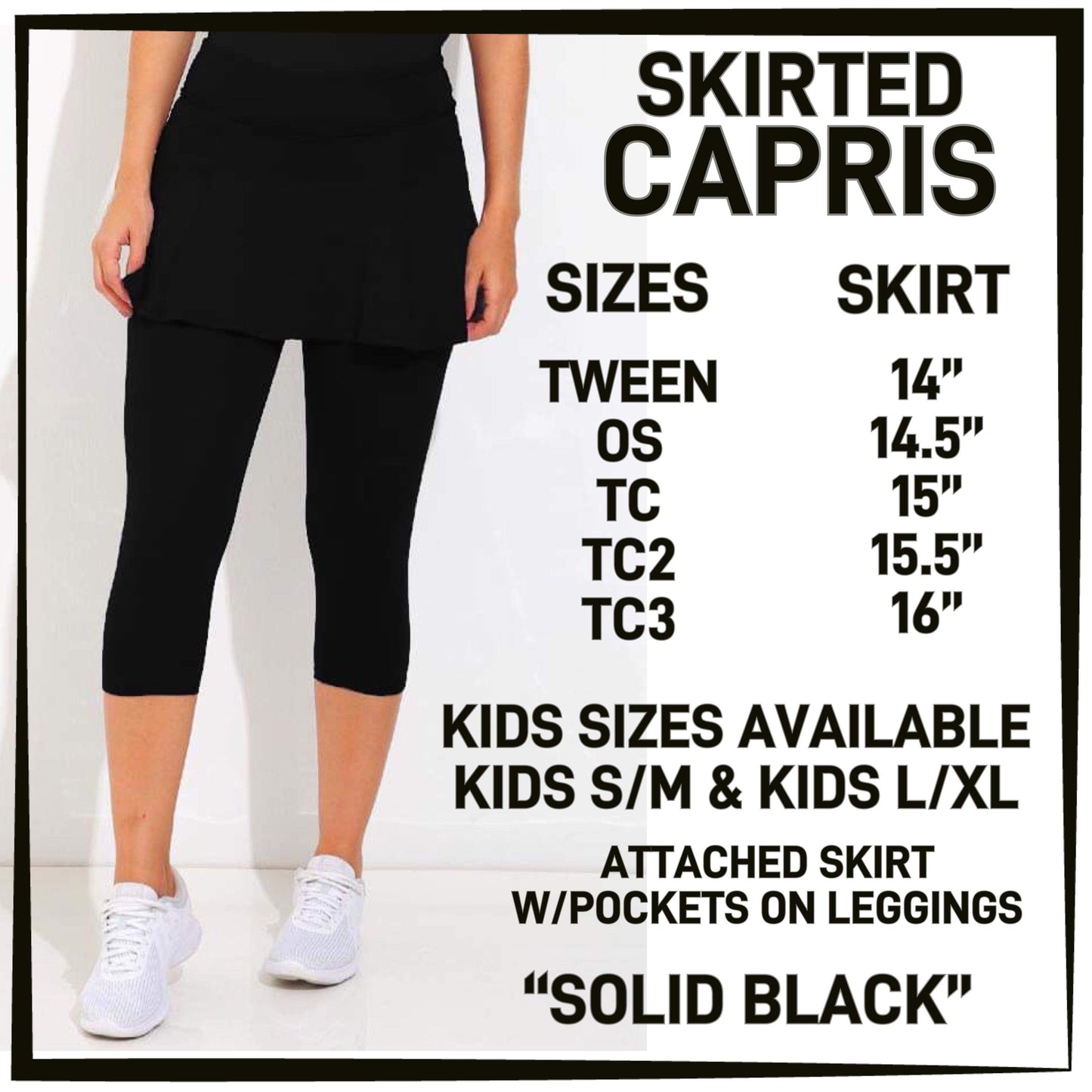 RTS - Solid Black Skirted Capris with Pockets