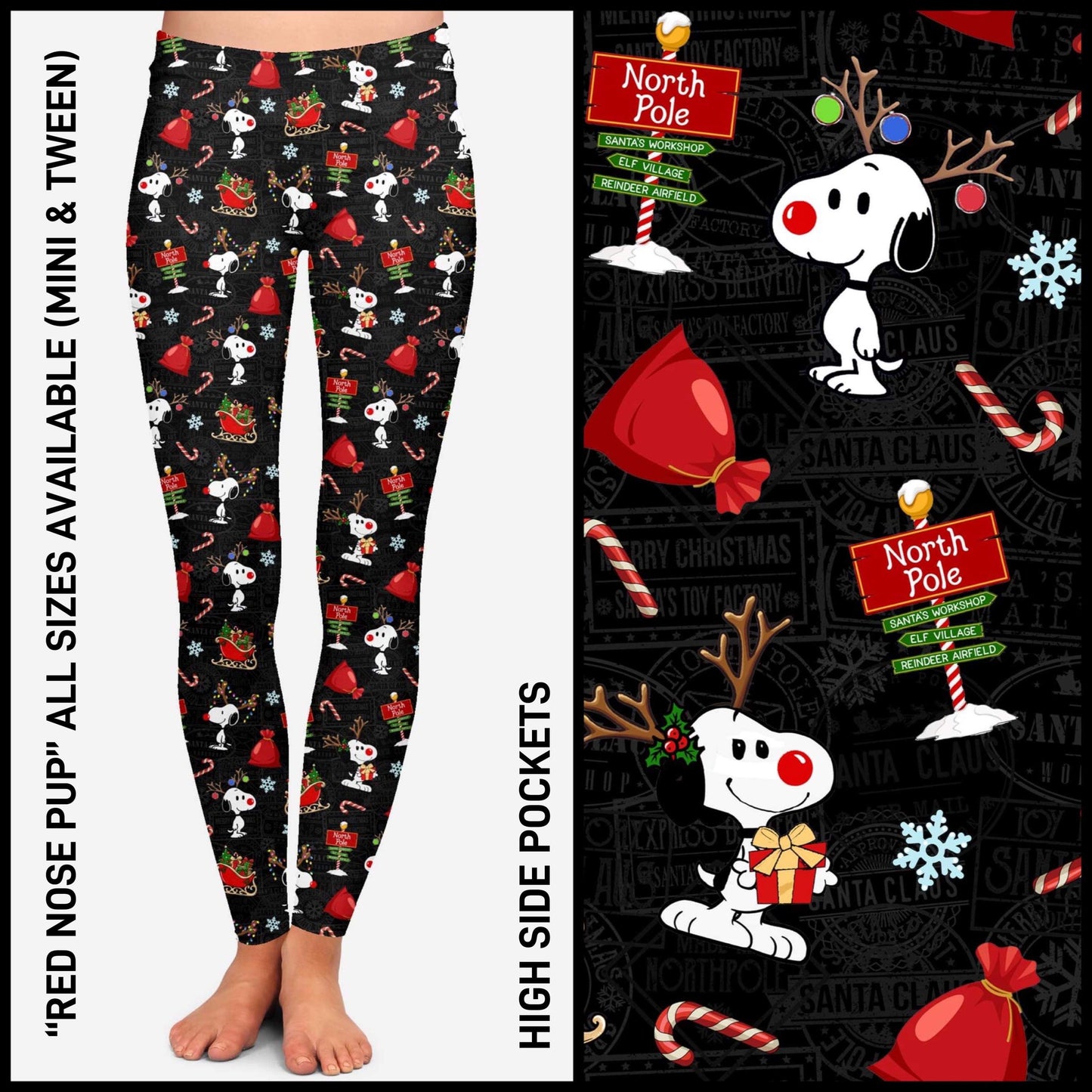 RTS - Red Nose Pup Leggings with High Side Pockets