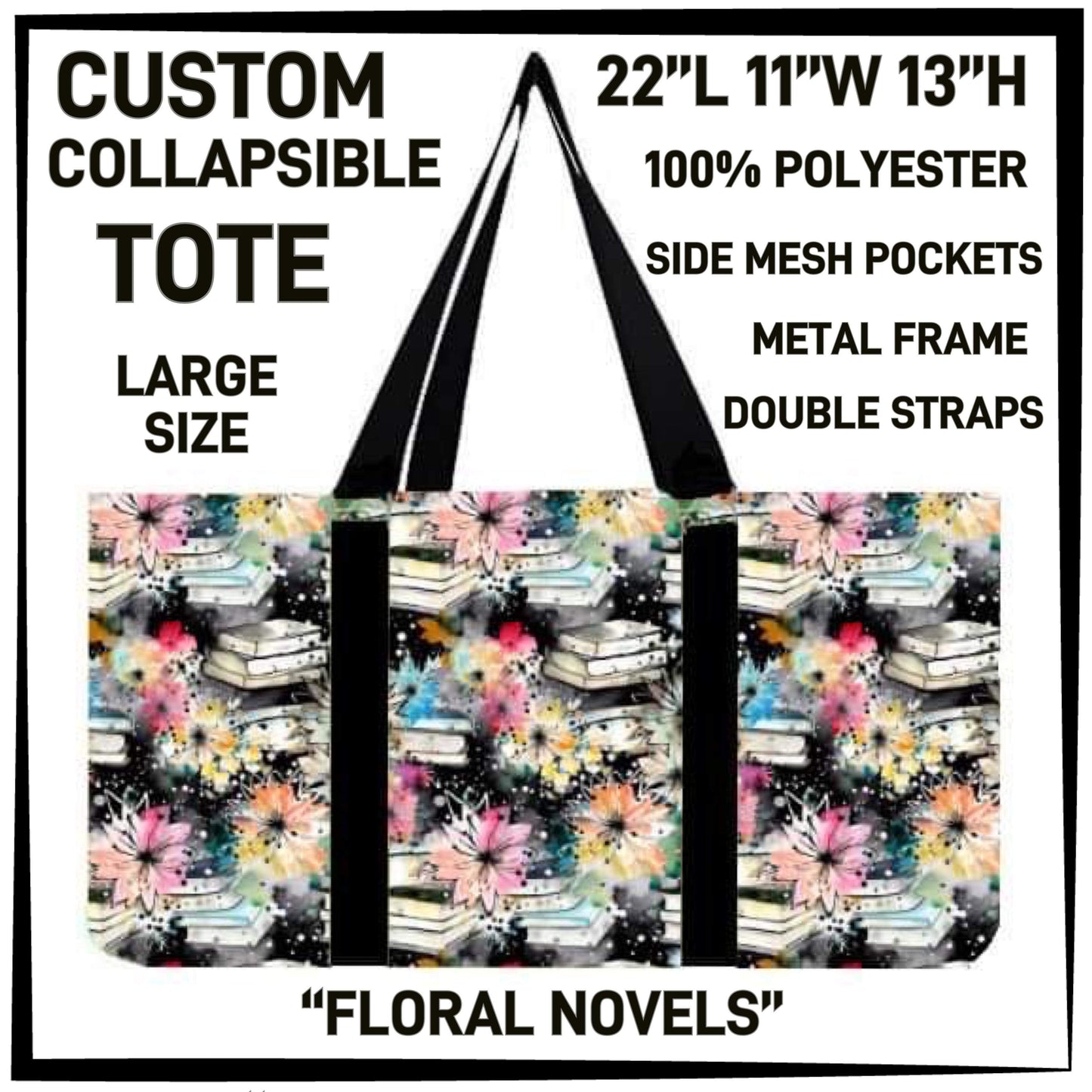RTS - Floral Novels Collapsible Tote