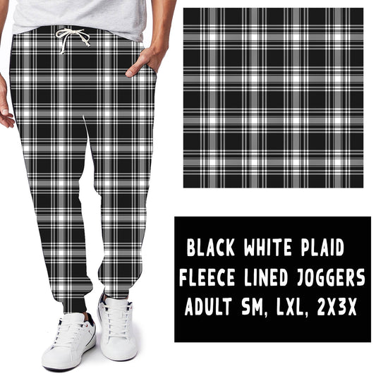 FLEECE LINED-BLACK WHITE PLAID LEGGINGS AND JOGGERS