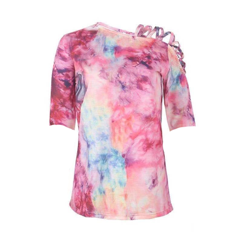 SHORT SLEEVE- Tie Dye Cold Shoulder Top