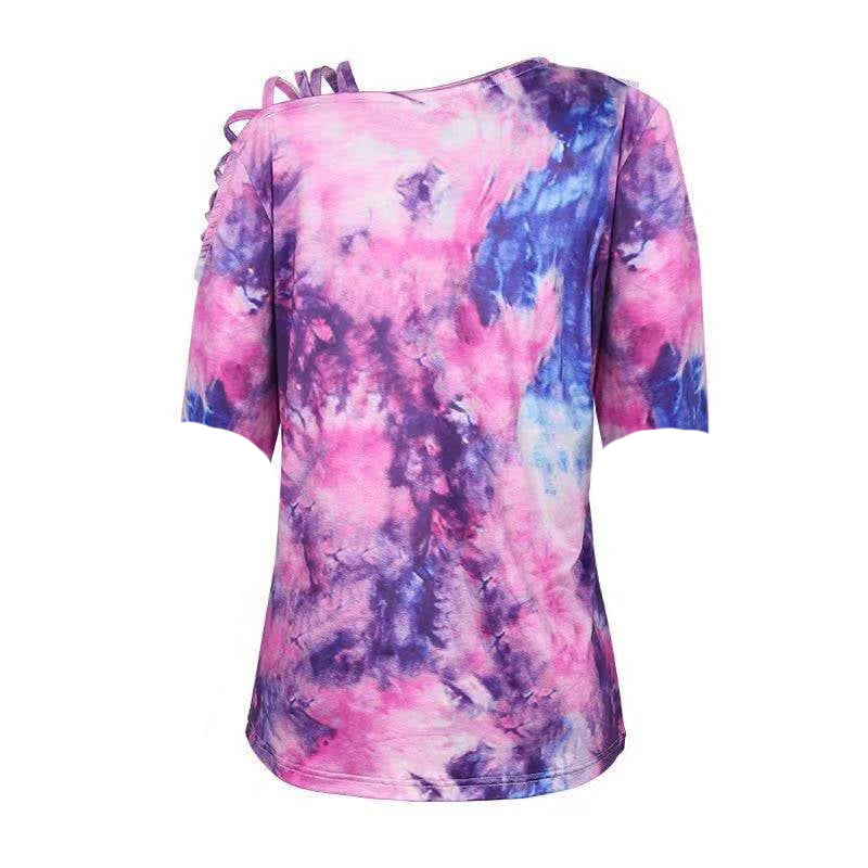 SHORT SLEEVE- Tie Dye Cold Shoulder Top