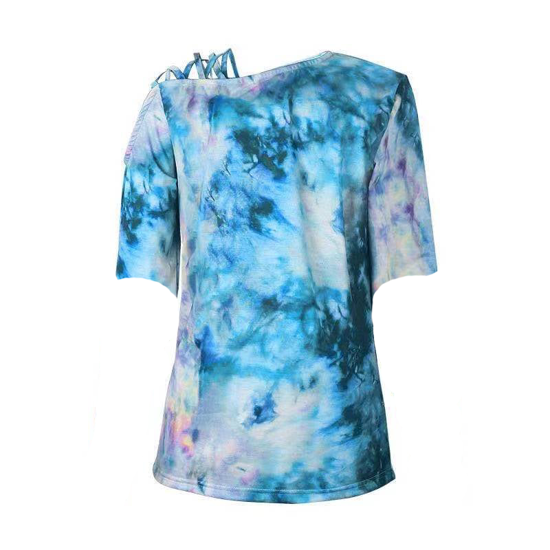 SHORT SLEEVE- Tie Dye Cold Shoulder Top