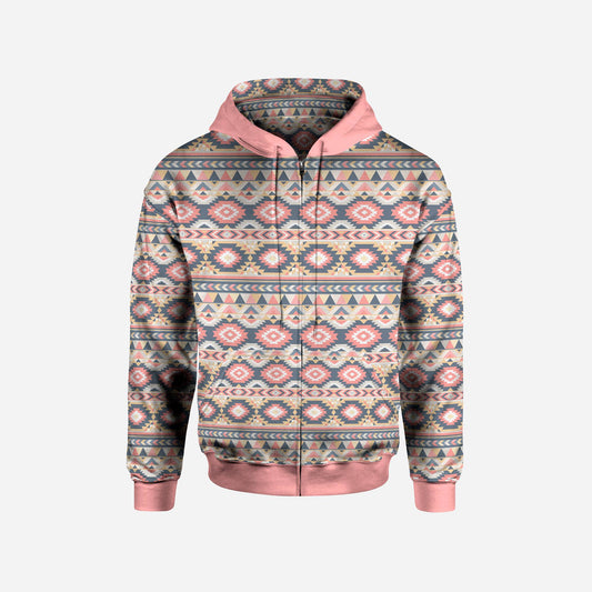 AZTEC FRONT ZIP HOODED JACKET