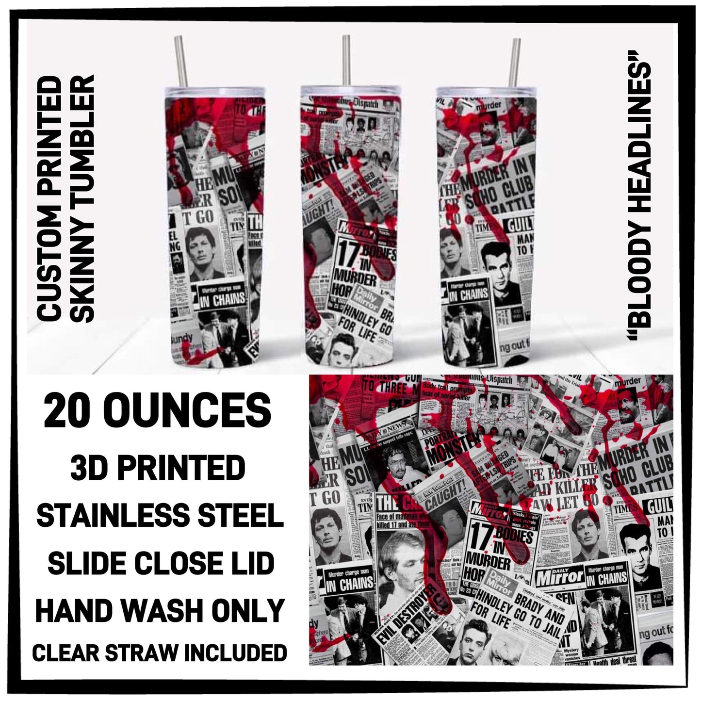 RTS - Bloody Headlines Skinny Tumbler