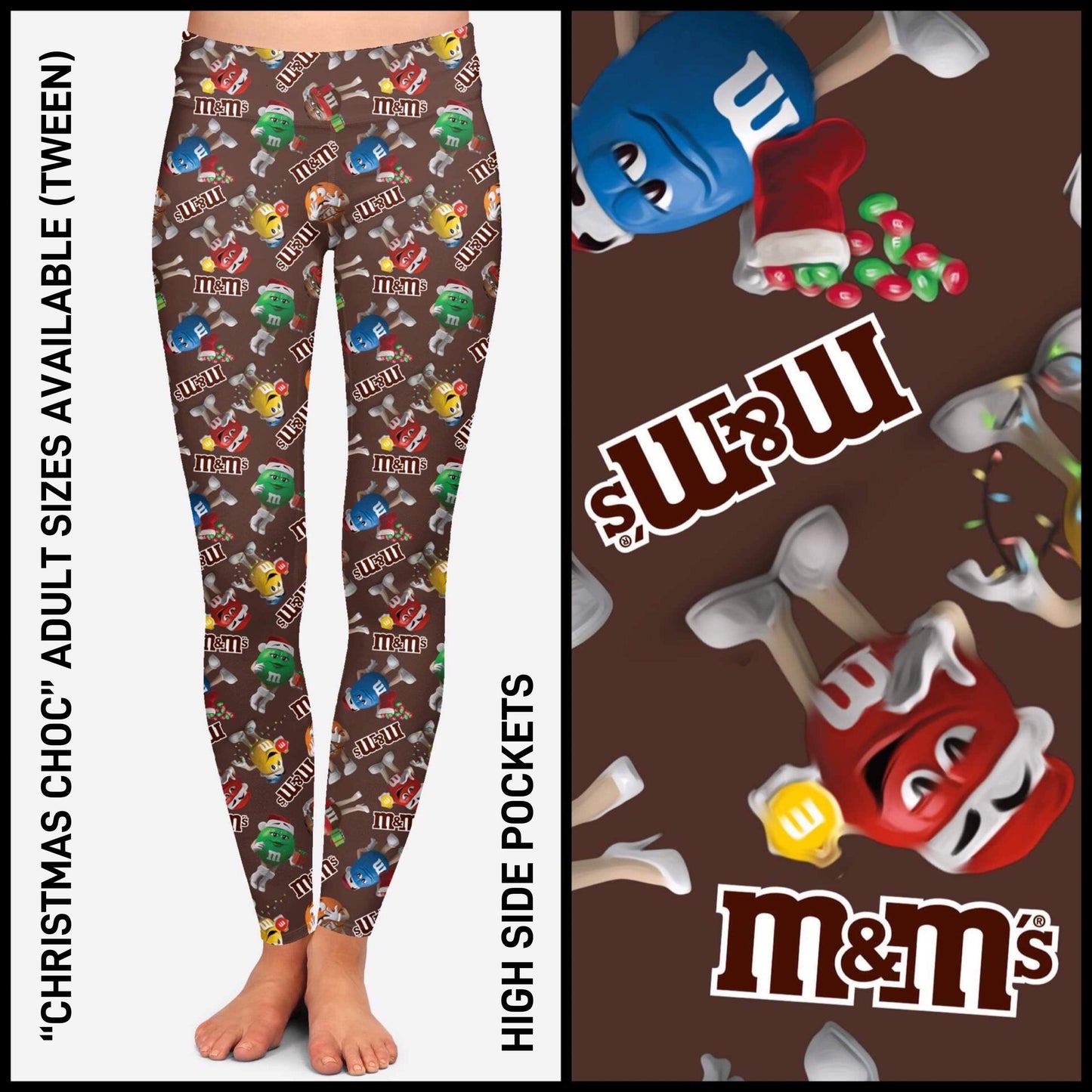 RTS - Christmas Choc Leggings with High Side Pockets