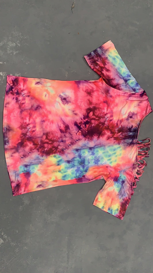 SHORT SLEEVE- Tie Dye Cold Shoulder Top