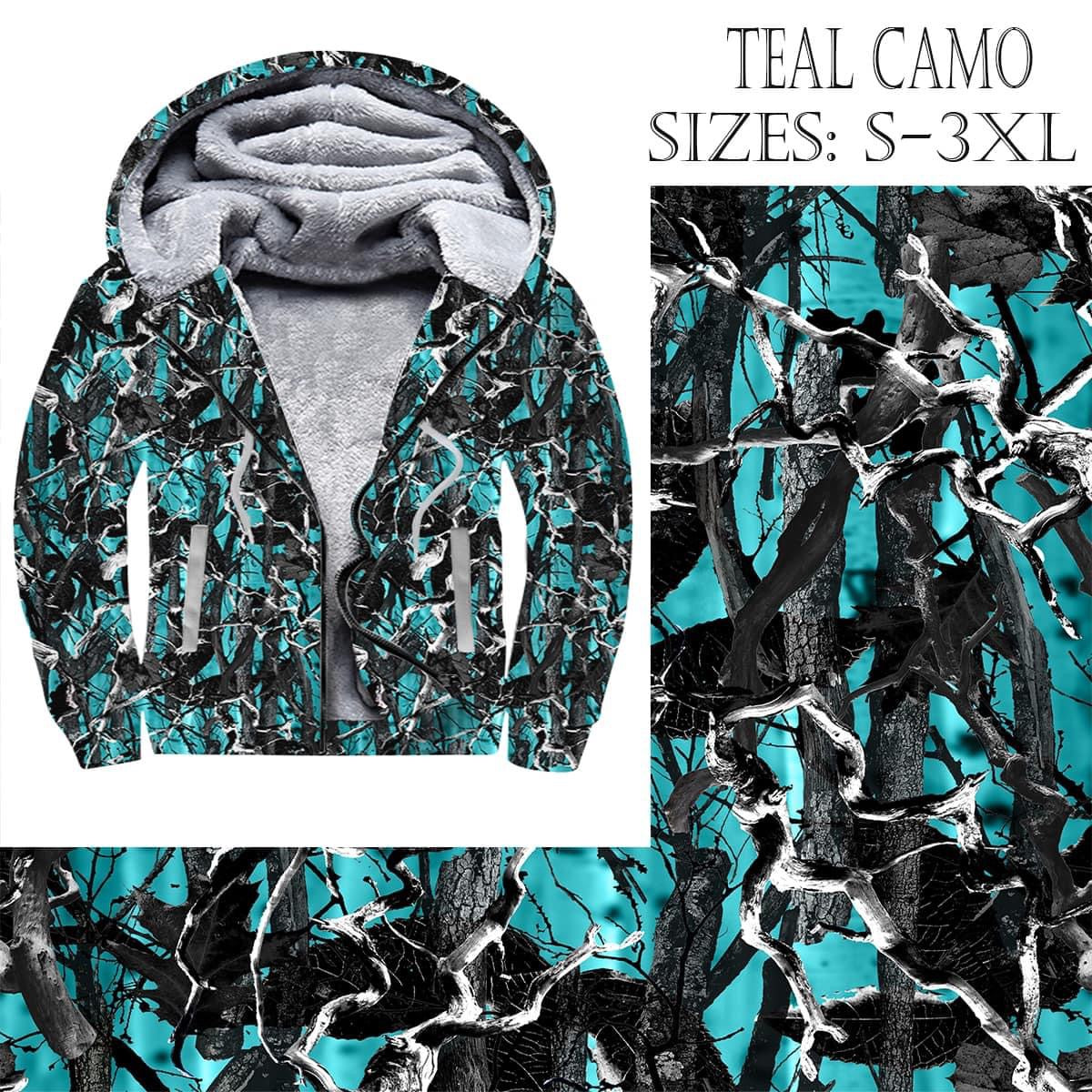 Teal Camo Zip up Fleece Lined Jacket