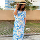 OFF THE SHOULDER BLUE FLORAL MAXI DRESS