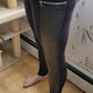 RIBBED FAUX LEATHER ZIPPER LEGGING