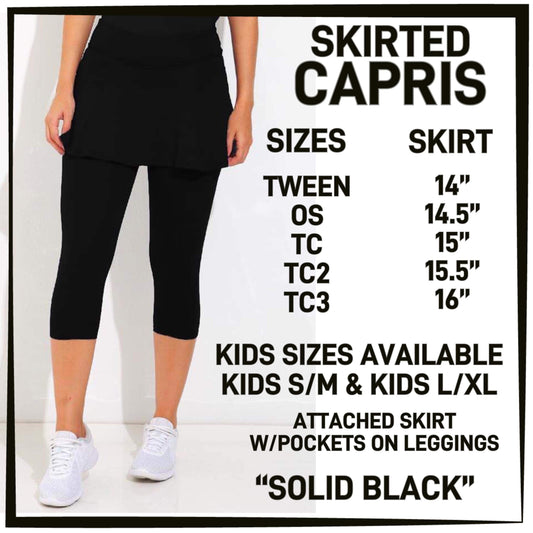 RTS - Solid Black Skirted Capris with Pockets