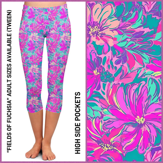 RTS - Fields of Fuchsia Capris with High Side Pockets