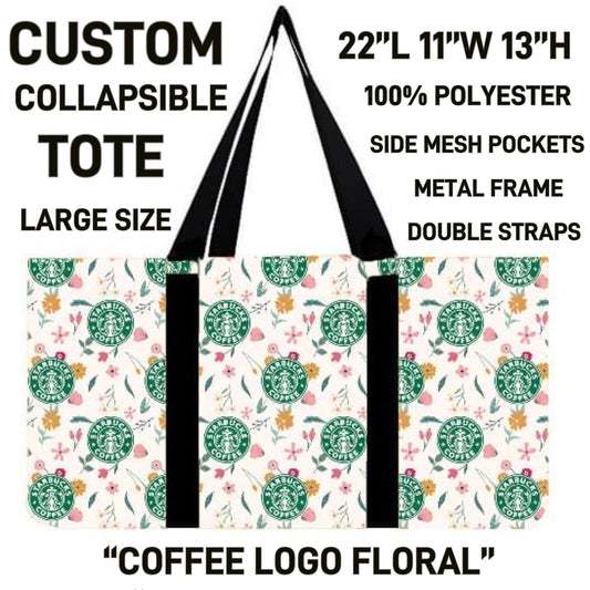 RTS - Coffee Logo Floral Collapsible Tote