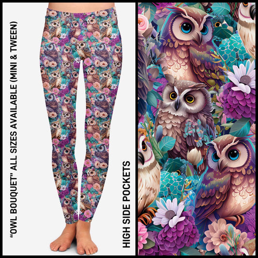 RTS - Owl Bouquet Leggings with High Side Pockets