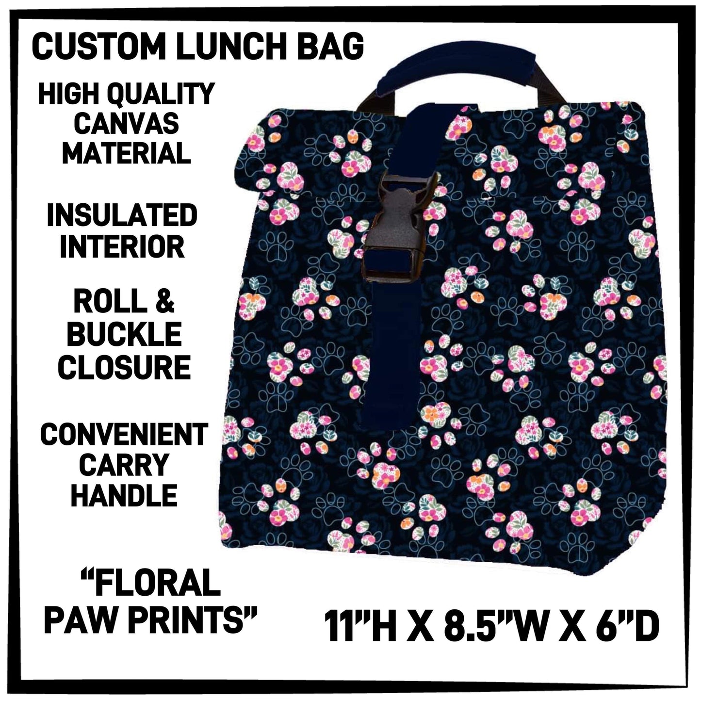 RTS - Floral Paw Prints Lunch Bag