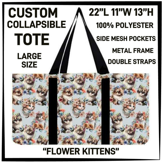 RTS - Flower Kittens Collapsible Tote