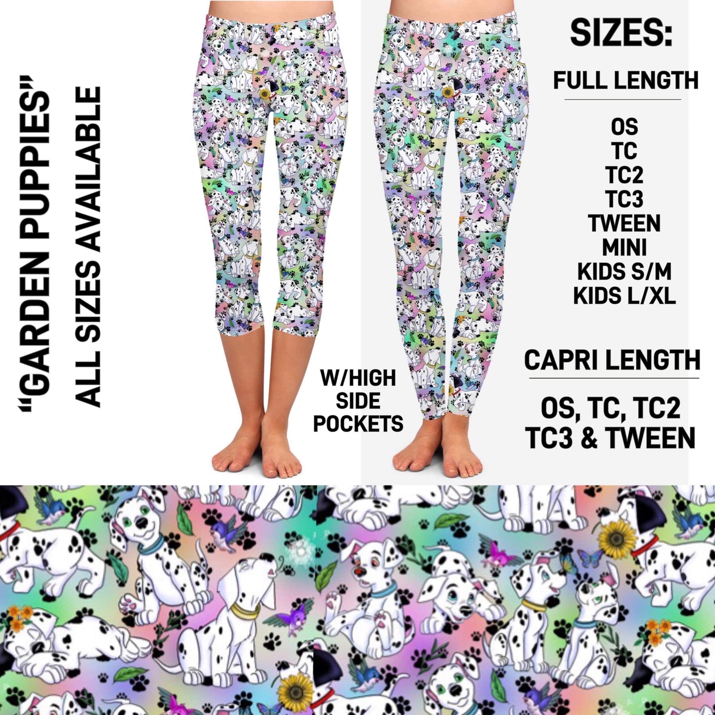 RTS - Garden Puppies Leggings with High Side Pockets
