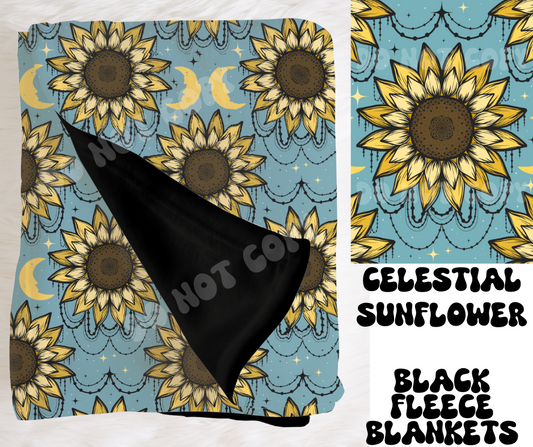 CELESTIAL SUNFLOWER- SOFT BLACK FLEECE THROW BLANKET