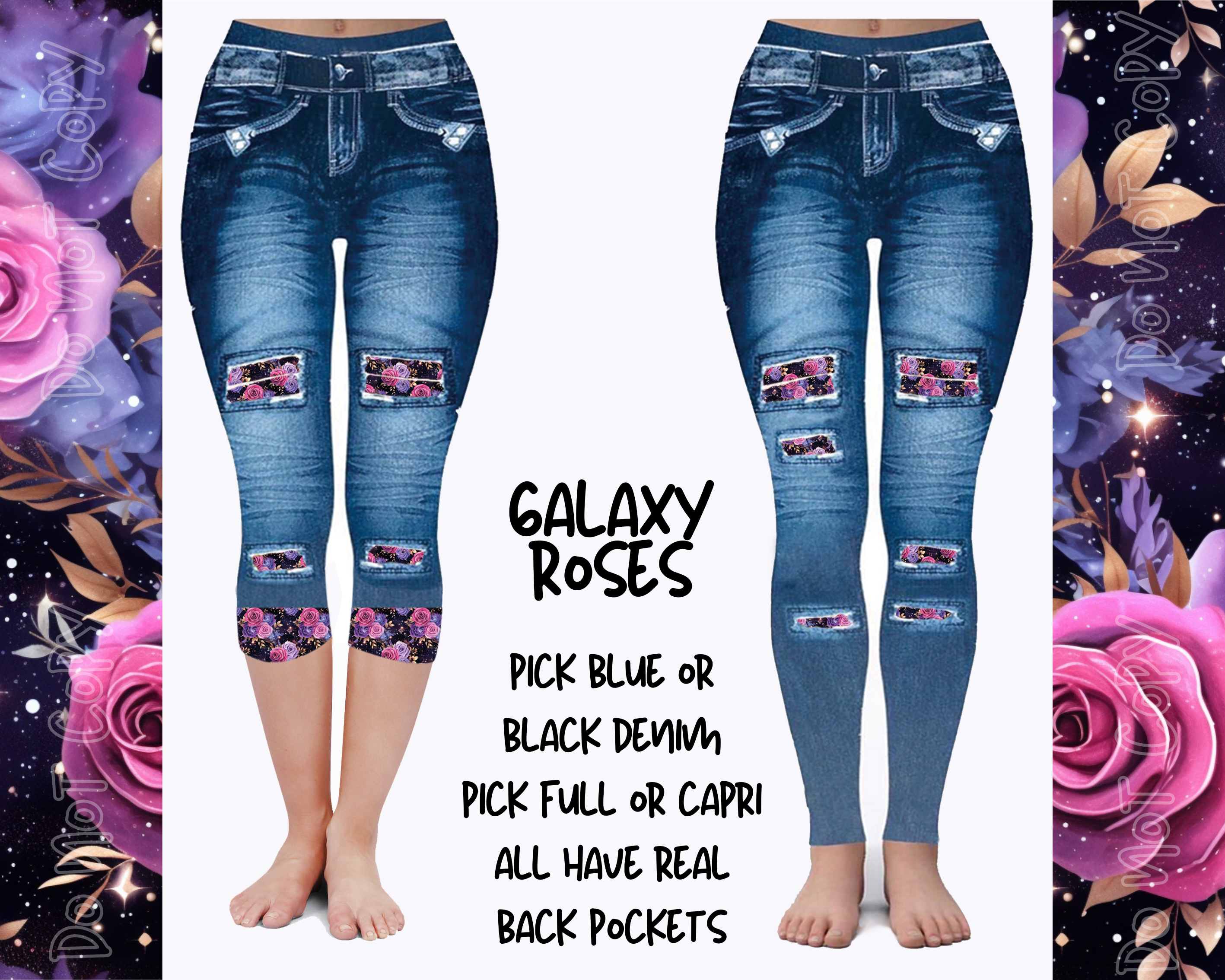 GALAXY SUNFLOWER - DENIM RUN W/ BACK POCKETS - LEGGINGS/CAPRI – Fashion  Flare Boutique