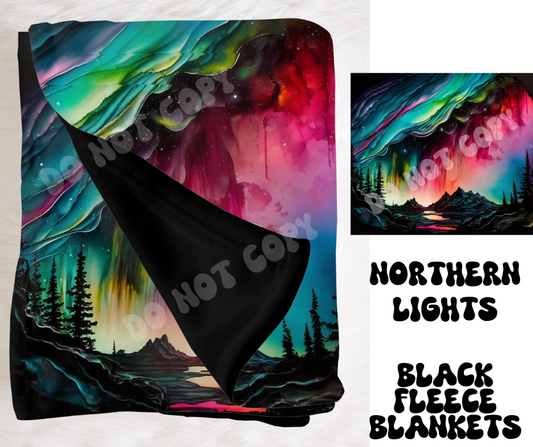 NORTHERN LIGHTS- SOFT BLACK FLEECE THROW BLANKET