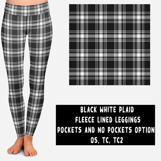 FLEECE LINED-BLACK WHITE PLAID LEGGINGS AND JOGGERS
