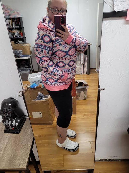 AZTEC FRONT ZIP HOODED JACKET