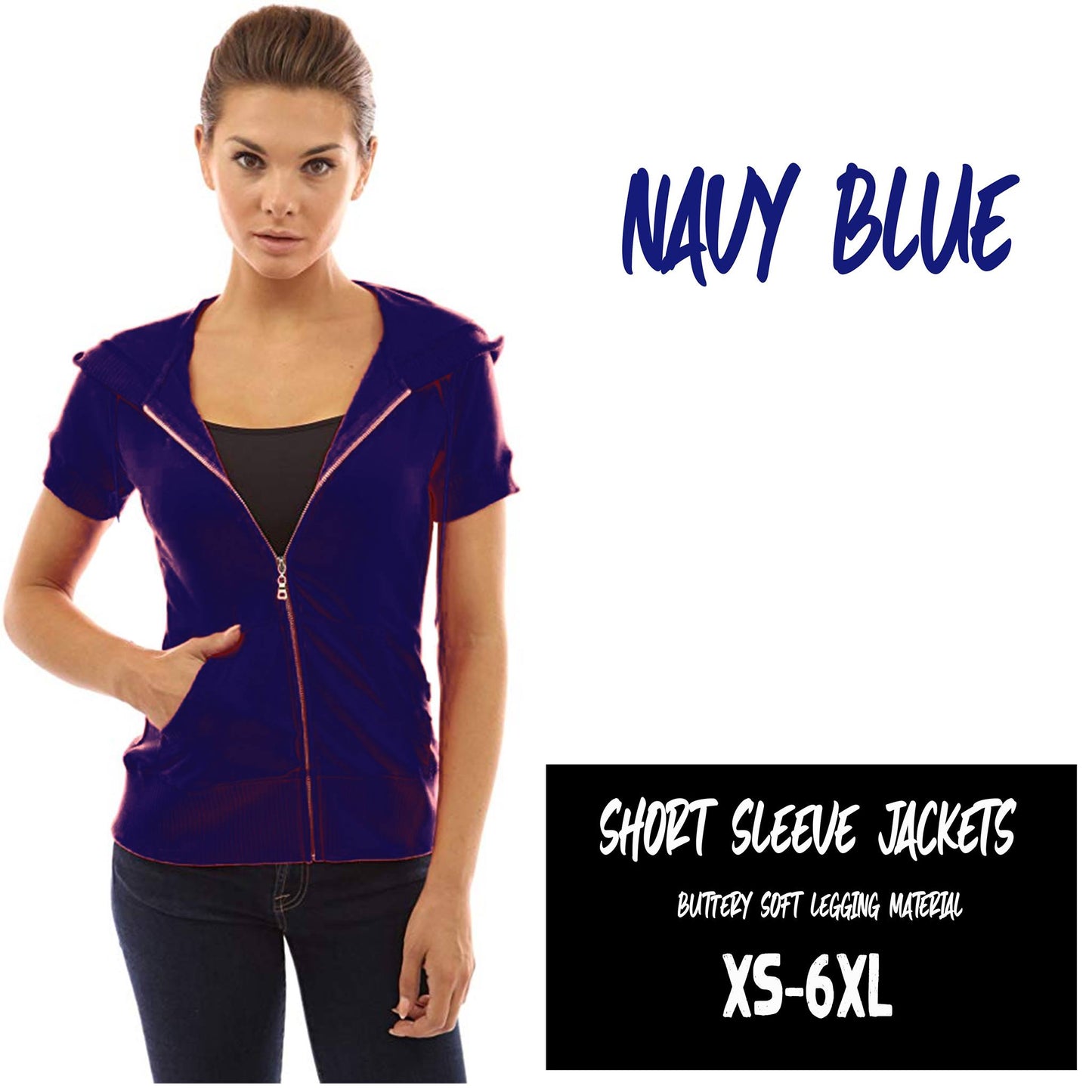 SOLID SHORT SLEEVE JACKETS-NAVY BLUE