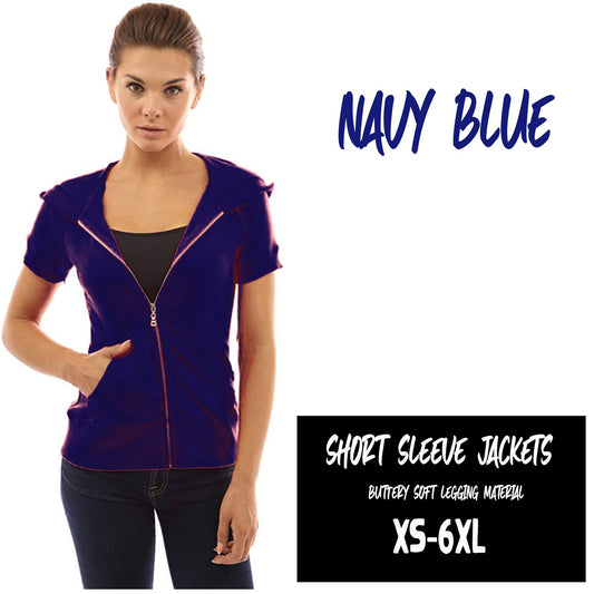 SOLID SHORT SLEEVE JACKETS-NAVY BLUE