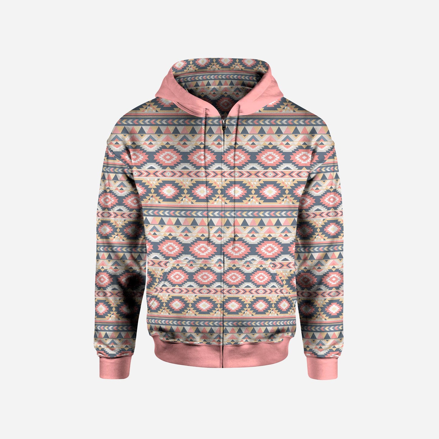 AZTEC FRONT ZIP HOODED JACKET