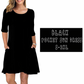 3/4 SLEEVE POCKET DRESS- SOLID BLACK