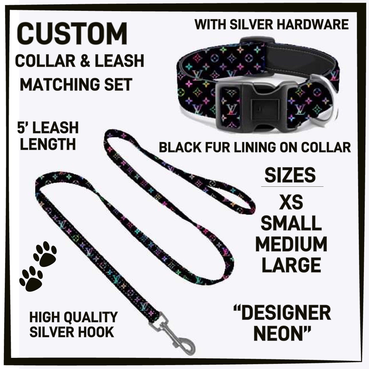 RTS - Designer Neon Dog Collar & Leash Set