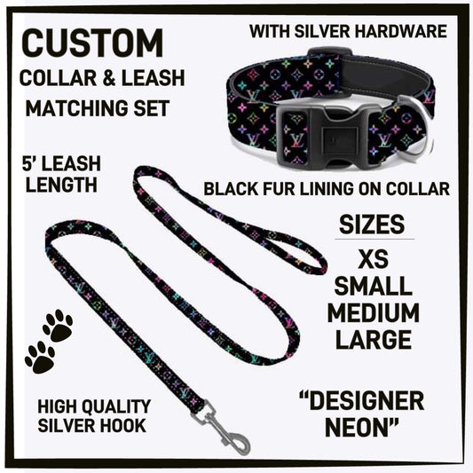 RTS - Designer Neon Dog Collar & Leash Set
