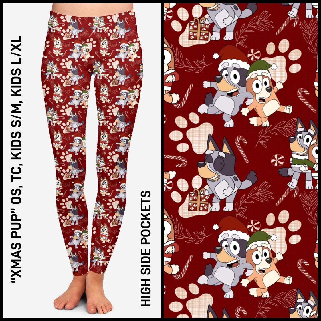 RTS - Xmas Pup Leggings with Pockets