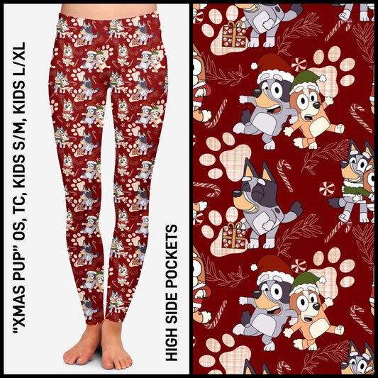 RTS - Xmas Pup Leggings with Pockets