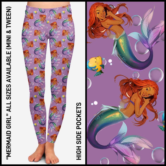 RTS - Mermaid Girl Leggings with High Side Pockets