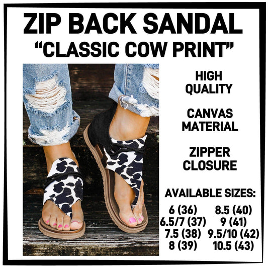RTS - Classic Cow Print Zip Back Sandals