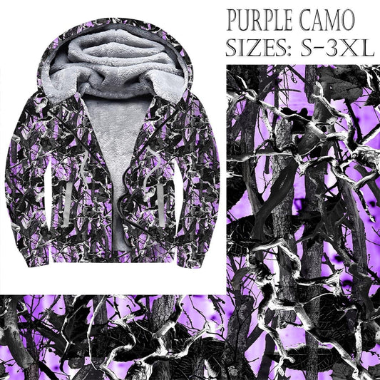 Purple Camo Zip Up Fleece Lined Hoodie