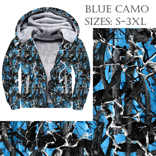Blue Camo Zip Up Fleece Lined Hoodie