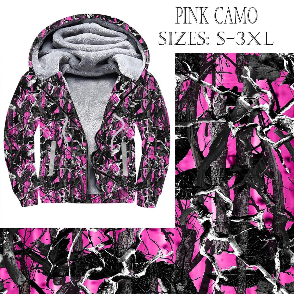 Pink Camo Zip Up Fleece Lined Hoodie