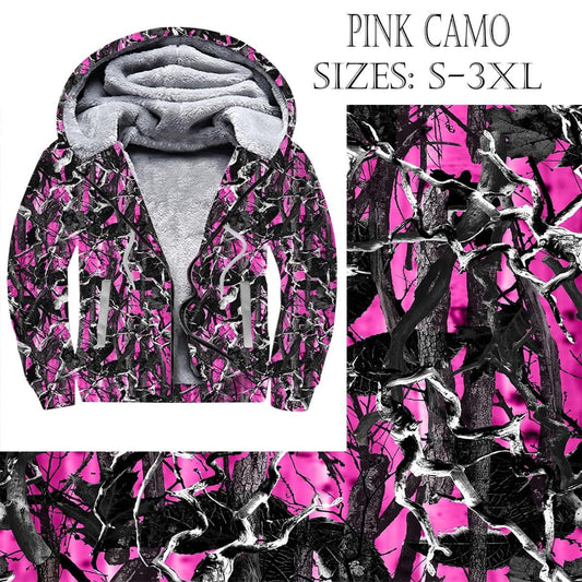 Pink Camo Zip Up Fleece Lined Hoodie
